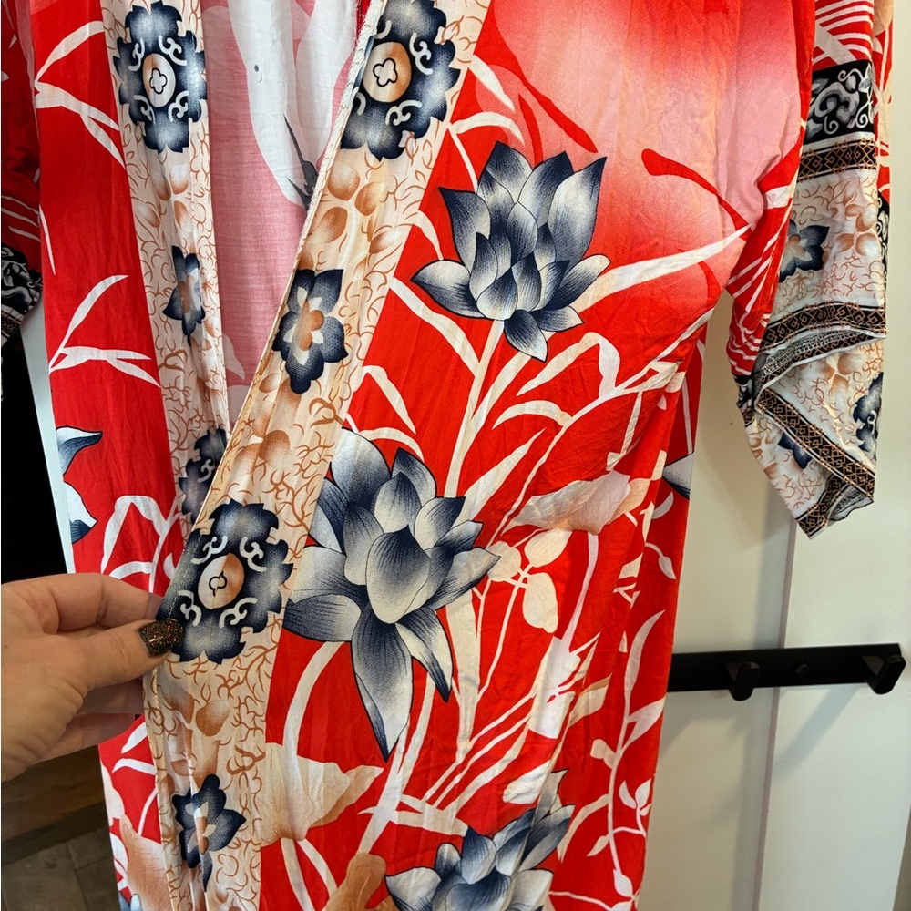 Floral Red Kimono Robe - Picture 2 of 2